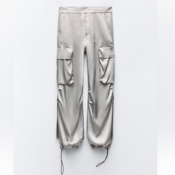 ZARA Satin Effect Cargo Pants size M - Picture 4 of 11